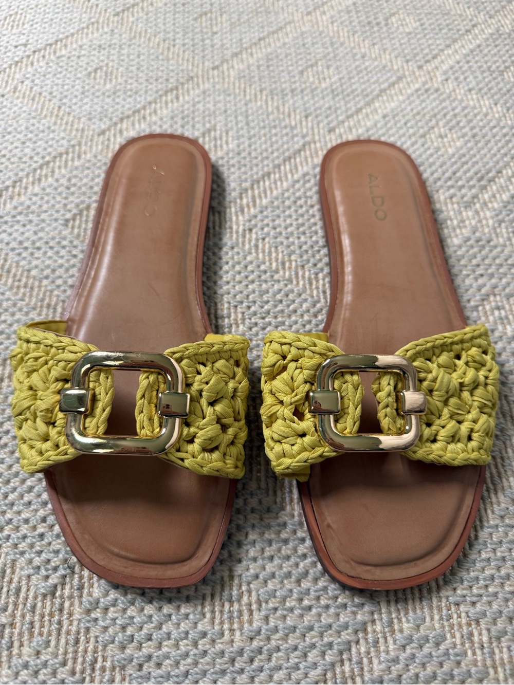 Aldo Yellow Braided Buckle Slide Sandals